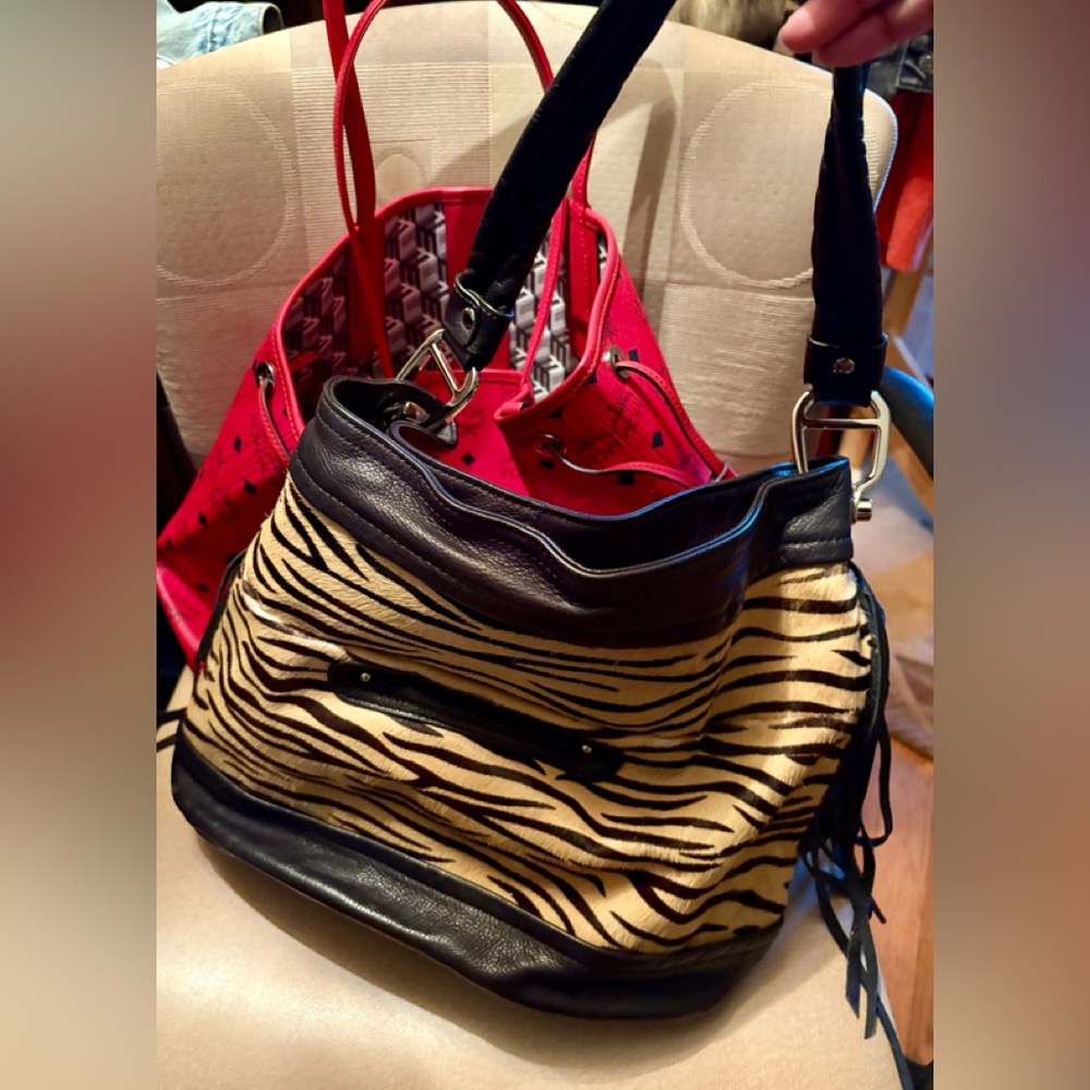 B. Makowsky Zebra Black Calf hair & leather Hobo Shoulder Bag - Picture 3 of 10